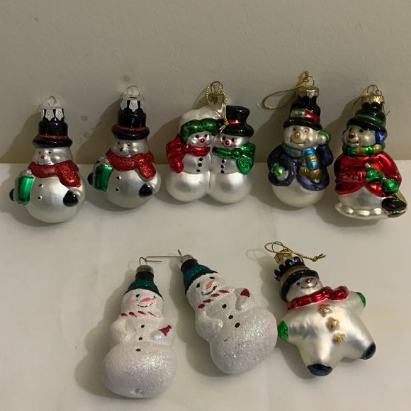 Vintage SNOWMEN CHRISTMAS ORNAMENTS lot of 8 - Picture 1 of 7